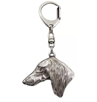 Saluki, Lévrier persan - Porte-clés argenté avec un chien dans une boîte cadeau, décoration de sac à main, pendentif de sac à dos par la marque Art-Dog