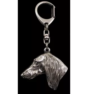 Saluki, Lévrier persan - Porte-clés argenté avec un chien dans une boîte cadeau, décoration de sac à main, pendentif de sac à dos par la marque Art-Dog