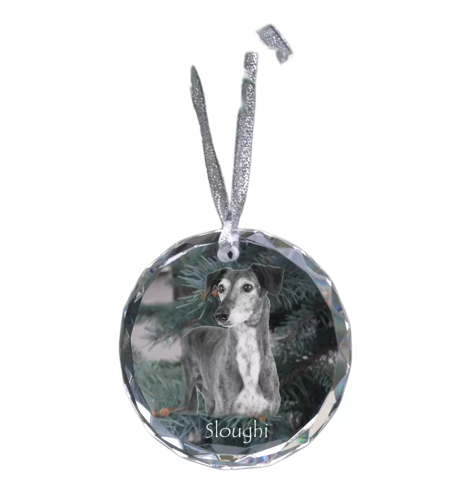 Saluki, Persischer Windhund - Kristallkugel mit Foto, Hundebild im Kristall, personalisierter Christbaumschmuck von Art-Dog.