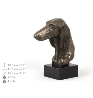 Saluki, Lévrier persan - Statue de chien, buste sur socle en pierre, sculpture, trophée pour exposition canine par la marque Art-Dog