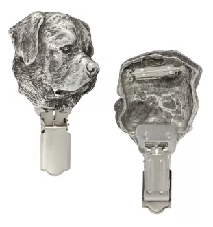Rottweiler, Rott, Rottie - brooch with a clip, holder for a start number, silver-plated dog show pin from the Art-Dog brand