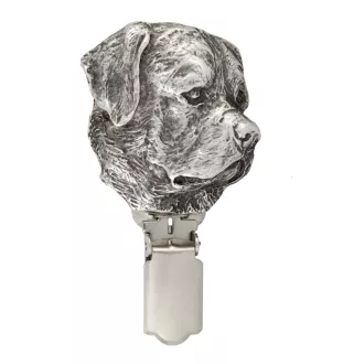 Rottweiler - Brosche mit Clip, Startnummernhalter, versilberte Anstecknadel für Hundeausstellungen der Marke Art-Dog