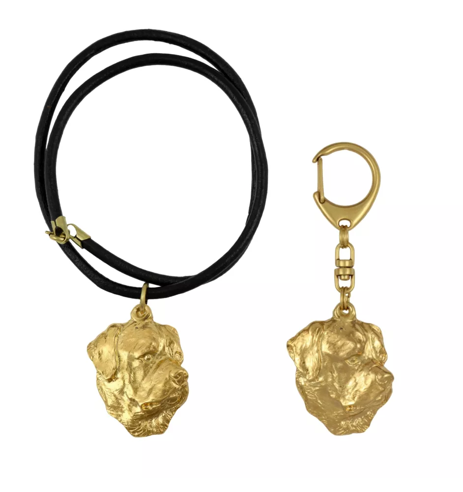 Rottweiler, Bouvier allemand I - porte-clés et collier avec chien dans une boîte, produit plaqué or de haute qualité, marque Art-Dog