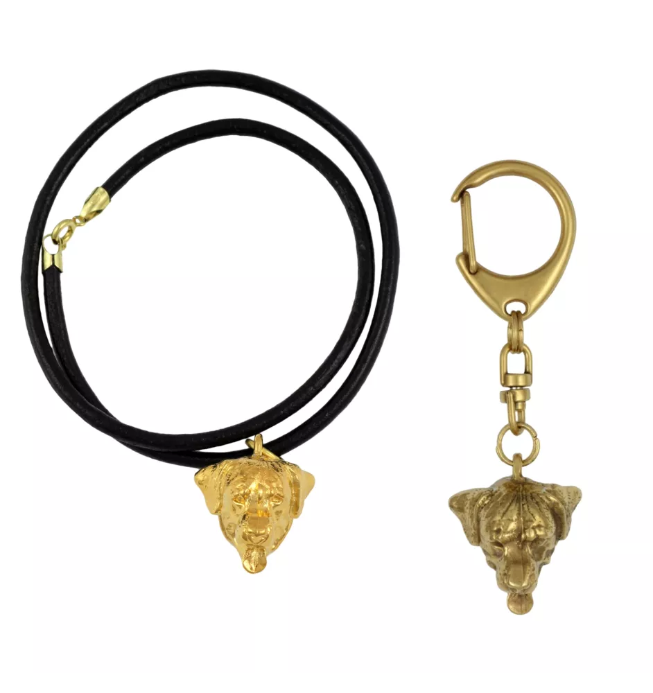 Rottweiler - Schlüsselanhänger und Halskette mit Hund in einer Box, vergoldetes Produkt von hoher Qualität, Marke Art-Dog