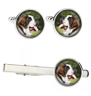 St. Bernard, Saint Bernard, Alpine Mastiff, Bernhardiner - cufflinks and tie with your photo, a suit decoration, men's jewelry from the Art-Dog brand.