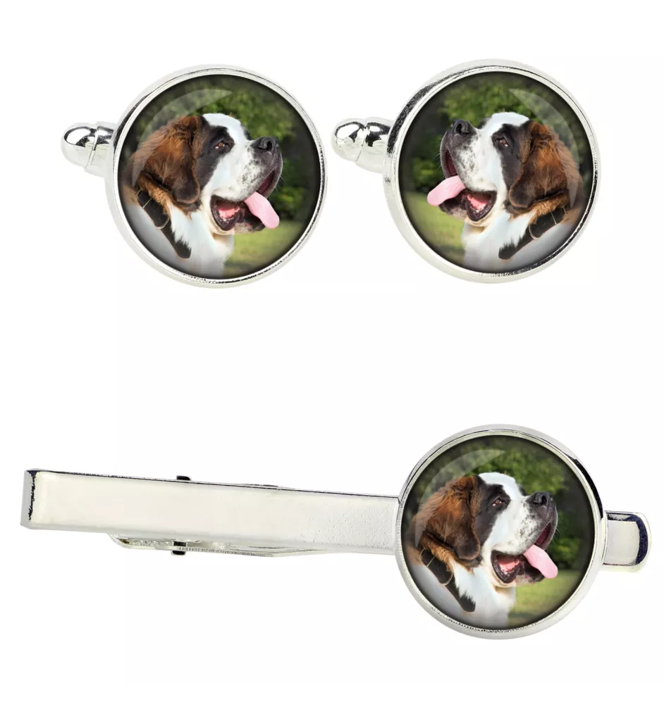 St. Bernhardshund, Bernhardiner Ärmelknöpfe und Krawatte mit Ihrem Foto, Anzugaccessoire, Herrenschmuck der Marke Art-Dog