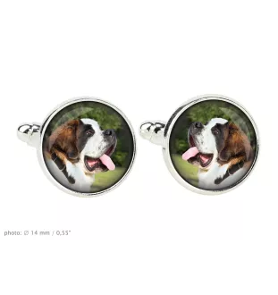 St. Bernhardshund, Bernhardiner Ärmelknöpfe und Krawatte mit Ihrem Foto, Anzugaccessoire, Herrenschmuck der Marke Art-Dog