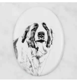 St. Bernhardshund, Bernhardiner - Gedenktafel mit einem Foto eines Hundes, Grabplatte mit Druck, personalisierte ovale Platte der Marke Art-Dog