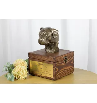 Rottweiler - Eine Ascheurne für Hunde mit einer Statuette, eine kleine Urne für Hunde, eine personalisierte Urne mit dem Porträt eines Hundes von der Marke Art-Dog.