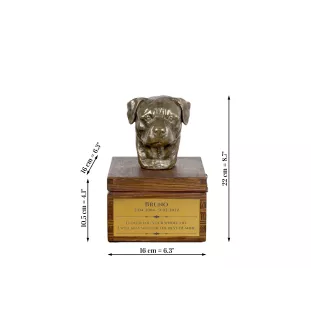Rottweiler - Eine Ascheurne für Hunde mit einer Statuette, eine kleine Urne für Hunde, eine personalisierte Urne mit dem Porträt eines Hundes von der Marke Art-Dog.