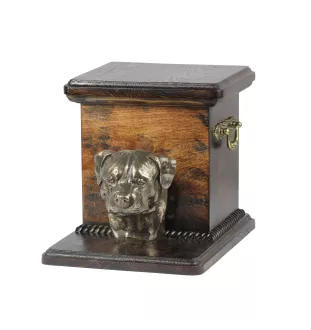 Rottweiler - Eine Urne für die Asche eines Hundes mit einer Statuette, eine elegante Urne für einen Hund, eine außergewöhnliche Urne mit dem Porträt eines Hundes von der Marke Art-Dog.