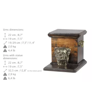 Rottweiler - Eine Urne für die Asche eines Hundes mit einer Statuette, eine elegante Urne für einen Hund, eine außergewöhnliche Urne mit dem Porträt eines Hundes von der Marke Art-Dog.