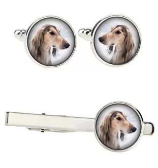Saluki, Persischer Windhund Ärmelknöpfe und Krawatte mit Ihrem Foto, Anzugaccessoire, Herrenschmuck der Marke Art-Dog