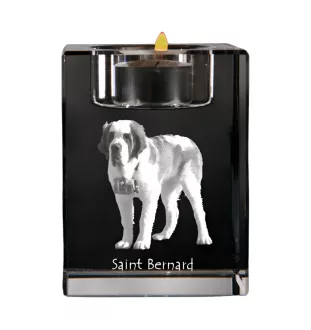St. Bernhardshund, Bernhardiner - Kerzenhalter mit Hundefoto, Teelichthalter aus Kristall, personalisiertes Geschenk der Marke Art-Dog