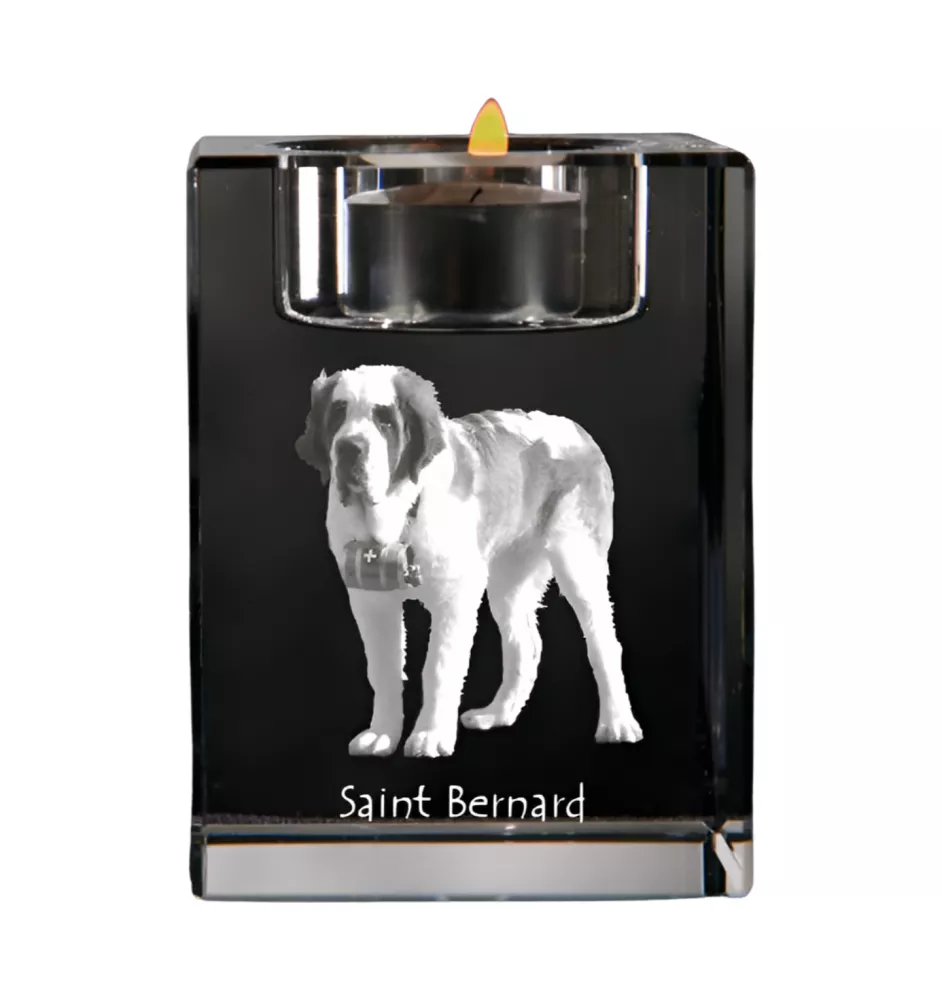 St. Bernhardshund, Bernhardiner - Kerzenhalter mit Hundefoto, Teelichthalter aus Kristall, personalisiertes Geschenk der Marke Art-Dog