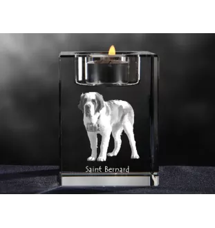 St. Bernard, Saint Bernard, Alpine Mastiff, Bernhardiner - Candle holder with dog photo, crystal tealight holder, personalised gift by Art-Dog brand