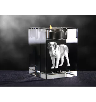 Saint-bernard, Chien Du Mont Saint-Bernard - Bougeoir avec photo de chien, porte bougie en cristal, cadeau personnalisé par la marque Art-Dog