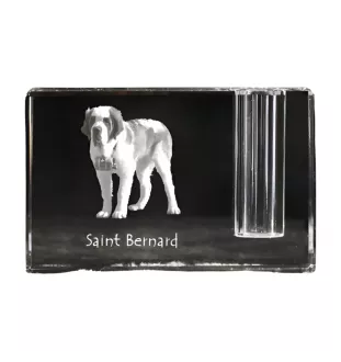 St. Bernard, Saint Bernard, Alpine Mastiff, Bernhardiner - Pen stand, crystal organiser with dog photo, unique desk decoration by Art-Dog brand