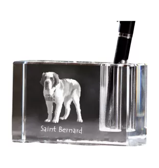 St. Bernard, Saint Bernard, Alpine Mastiff, Bernhardiner - Pen stand, crystal organiser with dog photo, unique desk decoration by Art-Dog brand