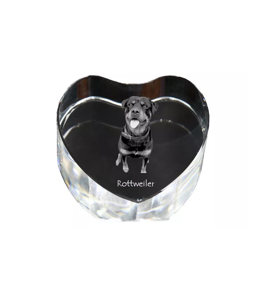 Rottweiler, Rott, Rottie - a photo of a dog in crystal, crystal heart, unique photo frame from the Art-Dog brand