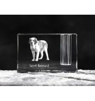 St. Bernhardshund, Bernhardiner - Stifthalter, Kristallorganizer mit Hundefoto, einzigartige Schreibtischdekoration der Marke Art-Dog
