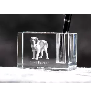 St. Bernhardshund, Bernhardiner - Stifthalter, Kristallorganizer mit Hundefoto, einzigartige Schreibtischdekoration der Marke Art-Dog
