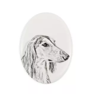 Saluki, Persian Greyhound, Arabian hound, Gazelle hound I - commemorative plaque with a photo of a dog, tombstone with a print, personalized oval plaque from the Art-Dog brand