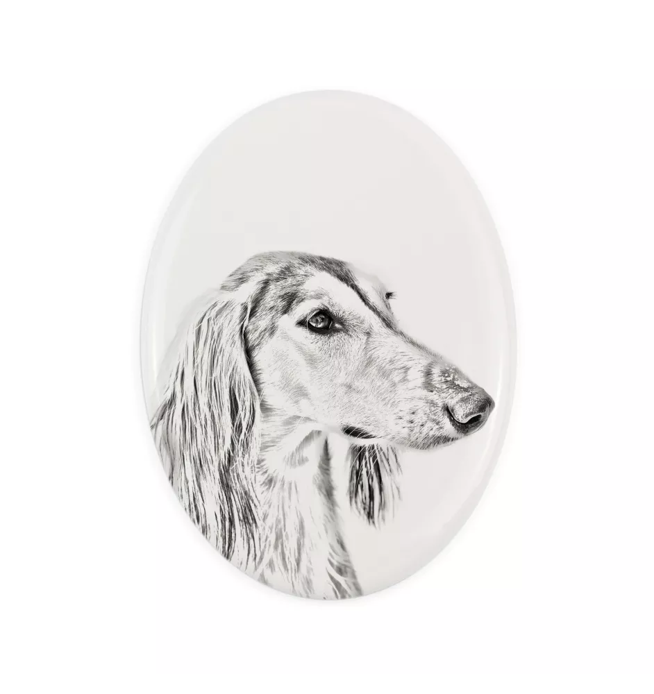 Saluki, Lévrier persan I - une plaque commémorative avec une photo de chien, une plaque funéraire avec une impression, une plaque ovale personnalisée de la marque Art-Dog