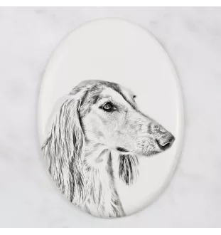 Saluki, Persischer Windhund I - Gedenktafel mit einem Foto eines Hundes, Grabplatte mit Druck, personalisierte ovale Platte der Marke Art-Dog