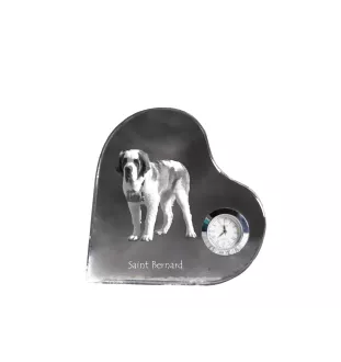 St. Bernhardshund, Bernhardiner - Kristalluhr mit einem Hundebild, Herzregal-Uhr, personalisierte Standuhr der Marke Art-Dog