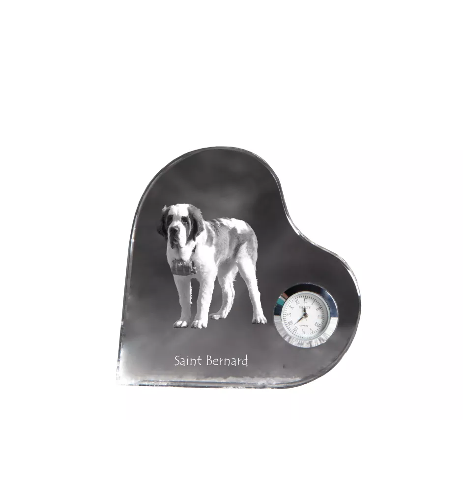 St. Bernhardshund, Bernhardiner - Kristalluhr mit einem Hundebild, Herzregal-Uhr, personalisierte Standuhr der Marke Art-Dog