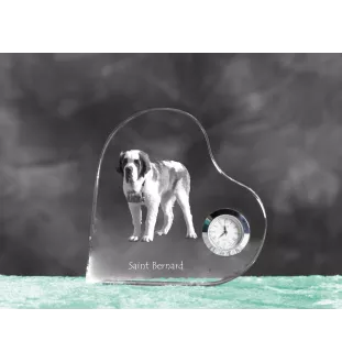 St. Bernhardshund, Bernhardiner - Kristalluhr mit einem Hundebild, Herzregal-Uhr, personalisierte Standuhr der Marke Art-Dog