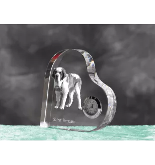 St. Bernhardshund, Bernhardiner - Kristalluhr mit einem Hundebild, Herzregal-Uhr, personalisierte Standuhr der Marke Art-Dog