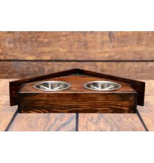 Rottweiler, Rott, Rottie II - wooden stand with bowls for a dog, decorative dog bowls, a gift for adopting a dog from the Art-Dog brand