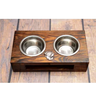 Rottweiler, Rott, Rottie I - wooden stand with bowls for a dog, steel dog bowls, a gift for adopting a dog from the Art-Dog brand