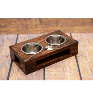 Rottweiler, Rott, Rottie I - wooden stand with bowls for a dog, steel dog bowls, a gift for adopting a dog from the Art-Dog brand