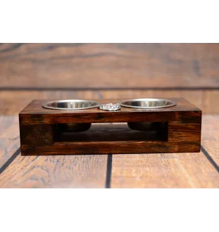 Rottweiler, Rott, Rottie I - wooden stand with bowls for a dog, steel dog bowls, a gift for adopting a dog from the Art-Dog brand