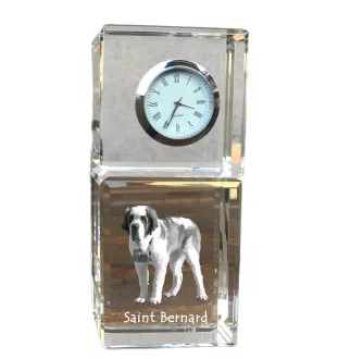 St. Bernard, Saint Bernard, Alpine Mastiff, Bernhardiner - crystal clock with a photo, a photo of a dog in crystal, personalized desk clock by Art-Dog brand