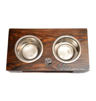 Rottweiler, Rott, Rottie II - wooden stand with bowls for a dog, steel dog bowls, a gift for adopting a dog from the Art-Dog brand