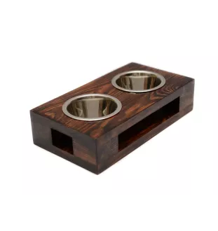 Rottweiler, Rott, Rottie II - wooden stand with bowls for a dog, steel dog bowls, a gift for adopting a dog from the Art-Dog brand
