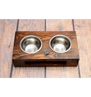 Rottweiler, Rott, Rottie II - wooden stand with bowls for a dog, steel dog bowls, a gift for adopting a dog from the Art-Dog brand