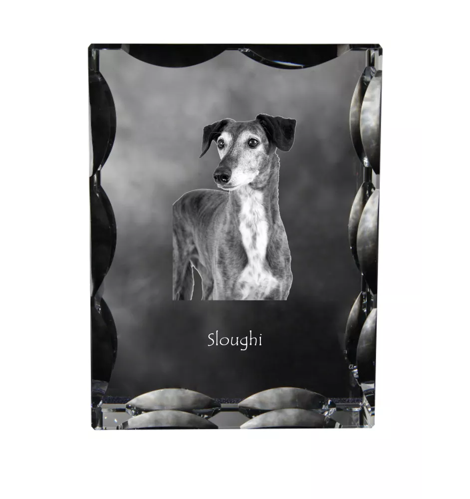 Saluki, Persian Greyhound, Arabian hound, Gazelle hound - crystal with a picture of a dog, glass statuette with a picture, unique frame with a picture from Art-Dog brand