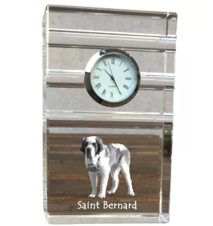 St. Bernard, Saint Bernard, Alpine Mastiff, Bernhardiner - glass clock with a photo, photo of a dog in crystal, personalized standing office clock by Art-Dog brand
