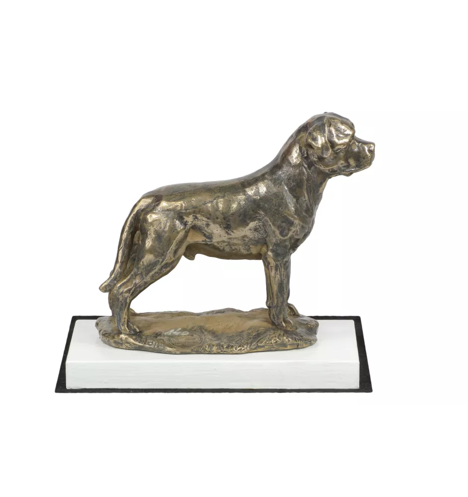 Rottweiler, Bouvier allemand II - statuette de chien, figurine sur un socle blanc, trophée pour exposition de chiens de la marque Art-Dog