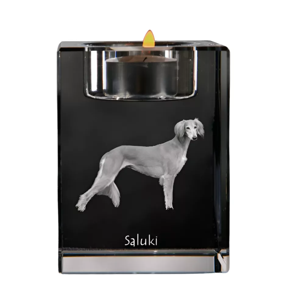 Saluki, Lévrier persan I - Bougeoir avec photo de chien, porte bougie en cristal, cadeau personnalisé par la marque Art-Dog
