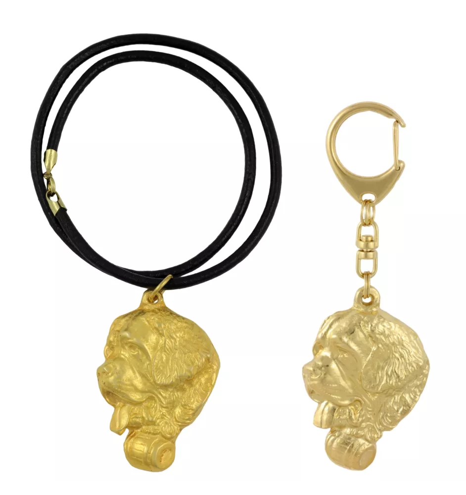 Saint-bernard, Chien Du Mont Saint-Bernard - porte-clés et collier avec chien dans une boîte, produit plaqué or de haute qualité, marque Art-Dog