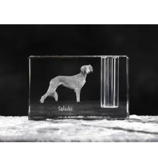 Saluki, Persischer Windhund I - Stifthalter, Kristallorganizer mit Hundefoto, einzigartige Schreibtischdekoration der Marke Art-Dog