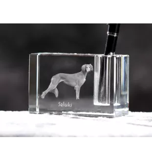 Saluki, Persischer Windhund I - Stifthalter, Kristallorganizer mit Hundefoto, einzigartige Schreibtischdekoration der Marke Art-Dog