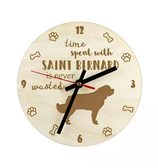 St. Bernhardshund, Bernhardiner - Hundeuhr, Holzuhr, Wanduhr für Hundefreunde, Tisch- und Regaluhr, Art-Dog