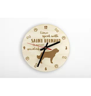 St. Bernard, Saint Bernard, Alpine Mastiff, Bernhardiner - clock with a dog, wooden clock, wall clock for dog lovers, clock for desk and shelf, Art-Dog